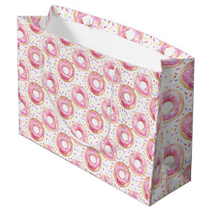 Doughnut Pink Watercolor Birthday Large Gift Bag
