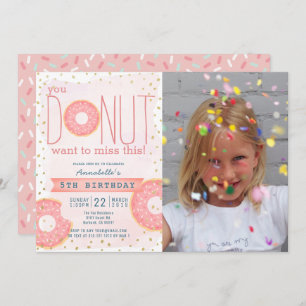 Doughnut Pink x Gold Photo Girl Birthday Invitation