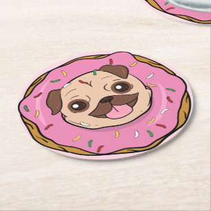 Doughnut Pug Round Paper Coaster