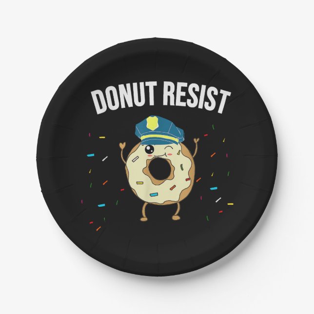 Doughnut Resist Meme Funny Police Officer Support  Paper Plate (Front)