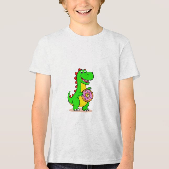 Doughnut-Saurus Rex – Cute Dinosaur with Doughnut  Tri-Blend Shirt (Front)