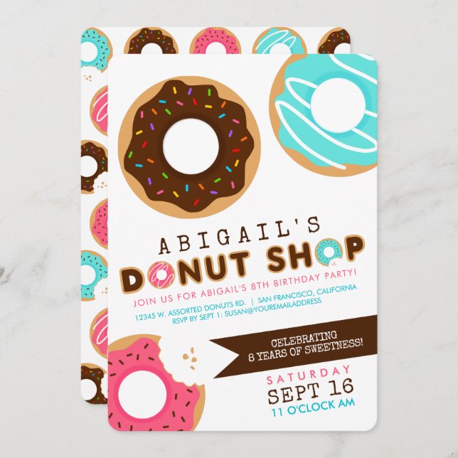 Doughnut Shop Birthday Party Invitation (Front/Back)