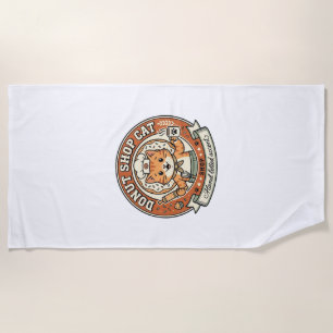 Doughnut Shop Cat Doughnut Shop Cat Vintage Vector Beach Towel