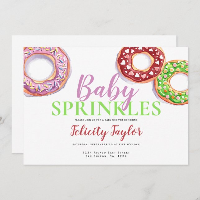 Doughnut Sprinkle Baby Shower Pink Doughnut Invitation (Front/Back)