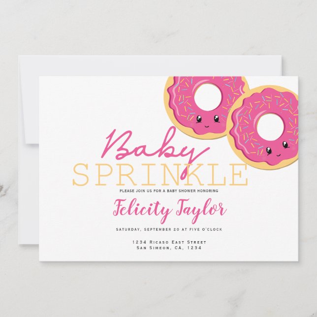 Doughnut Sprinkle Baby Shower Pink Twin Girls Announcement (Front)
