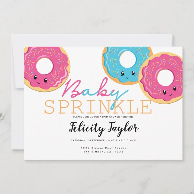 Doughnut Sprinkle Baby Shower Triplets Announcement (Front)