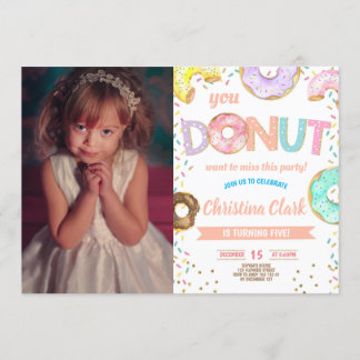 Doughnut Sprinkle Girl Birthday with Photo Invitation