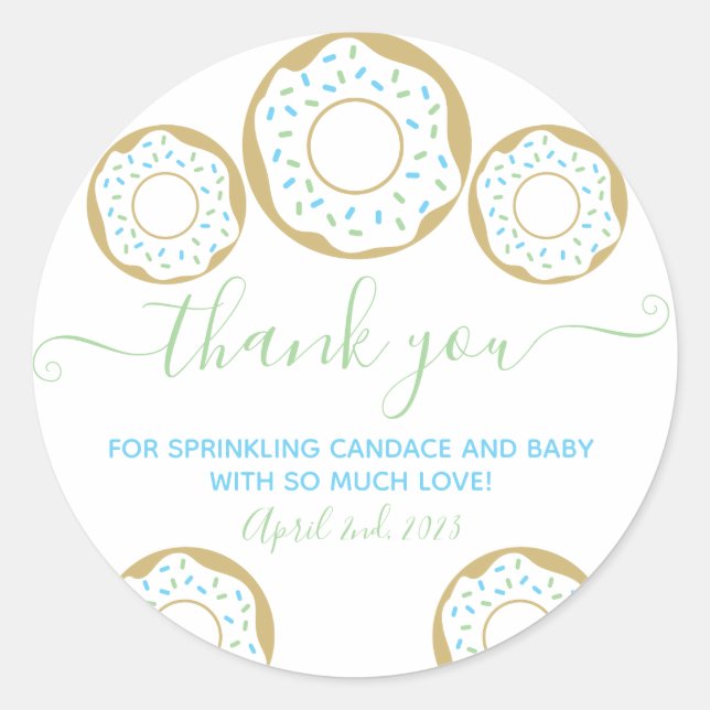 Doughnut Sprinkled With Love Baby Sprinkle Thank Y Classic Round Sticker (Front)