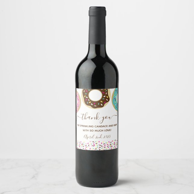 Doughnut Sprinkled With Love Baby Sprinkle Thank Y Wine Label (Front)