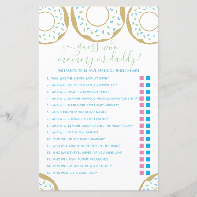 Doughnut Sprinkled With Love Guess Who? Game (Front)