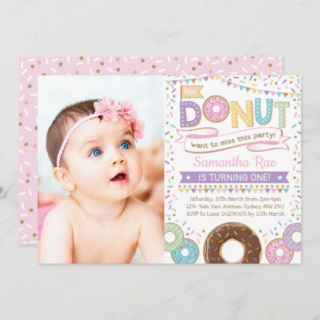 Doughnut Sprinkles Birthday Doughnut Party Invite (Front/Back)