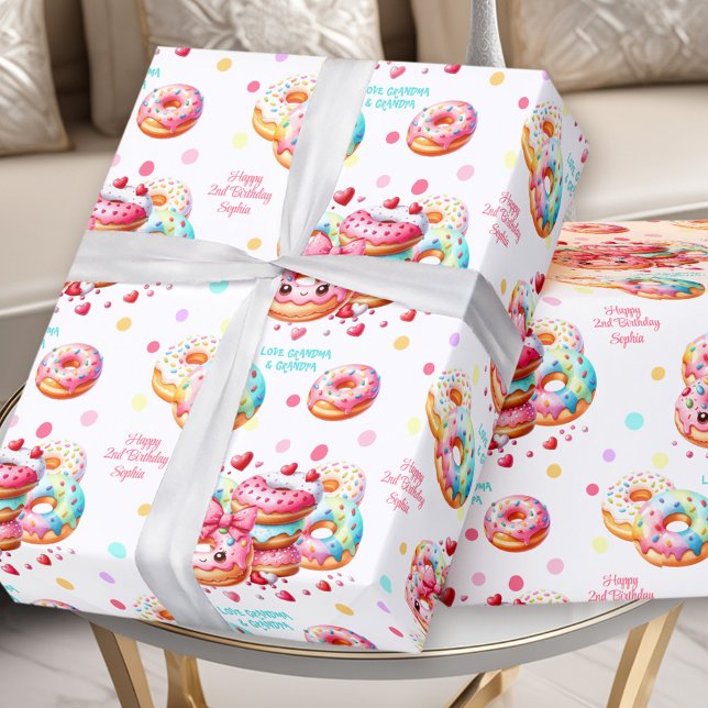 Doughnut Sweet Cute Colourful Pink Girl Birthday N Wrapping Paper (Donut Sweet Cute Colorful Pink Girl Birthday Name Wrapping Paper)