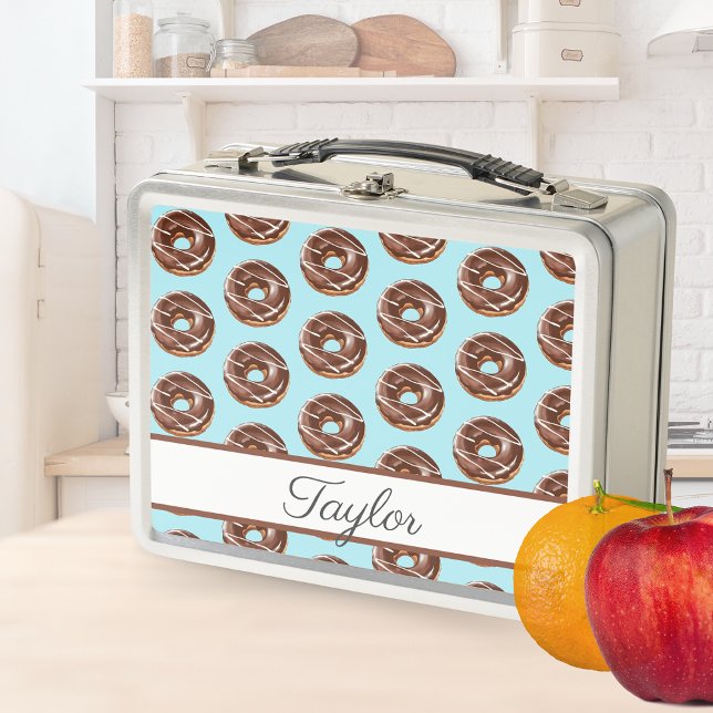 Doughnut Sweet Girl Pattern Personalised Name Metal Lunch Box (Creator Uploaded)
