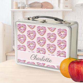 Doughnut Sweet Girl Pattern Personalised Name Metal Lunch Box