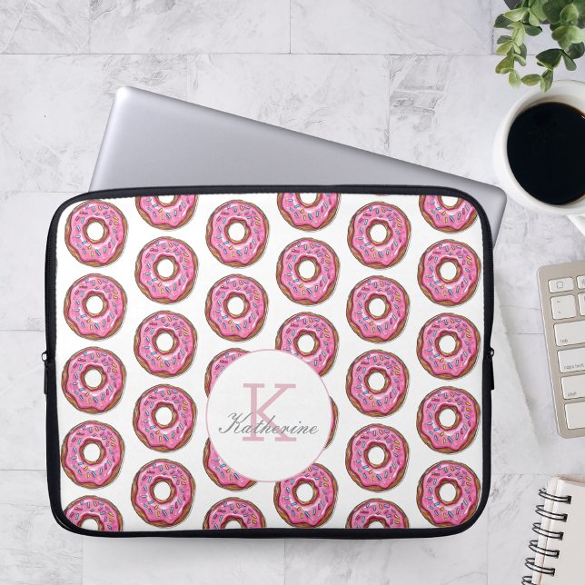 Doughnut Sweet Girl Sprinkles Pattern Custom Name Laptop Sleeve (Creator Uploaded)