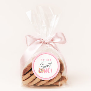 Doughnut sweet one 1st birthday party favour classic round sticker