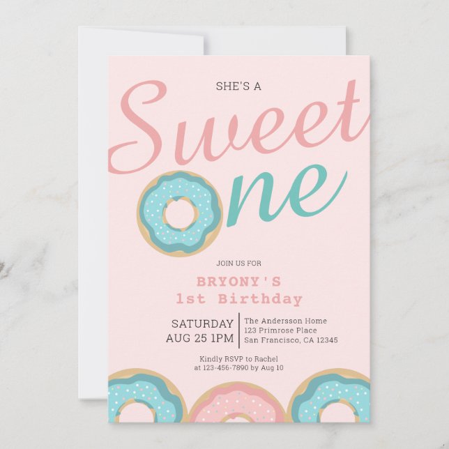 Doughnut Sweet One 1st Birthday Party  Invitation (Front)