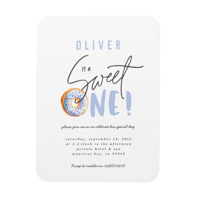 Doughnut sweet one 1st birthday party invitation magnet (Vertical)