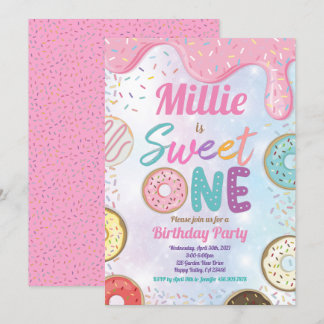 Doughnut Sweet One 1st Birthday Party Pink Pastel  Invitation