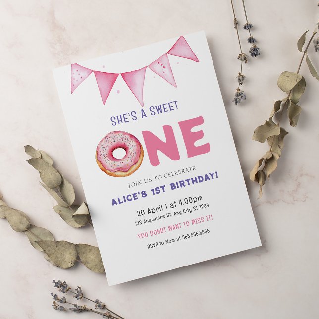 Doughnut Sweet One Birthday Party Doughnut 1st Bir Invitation (Creator Uploaded)