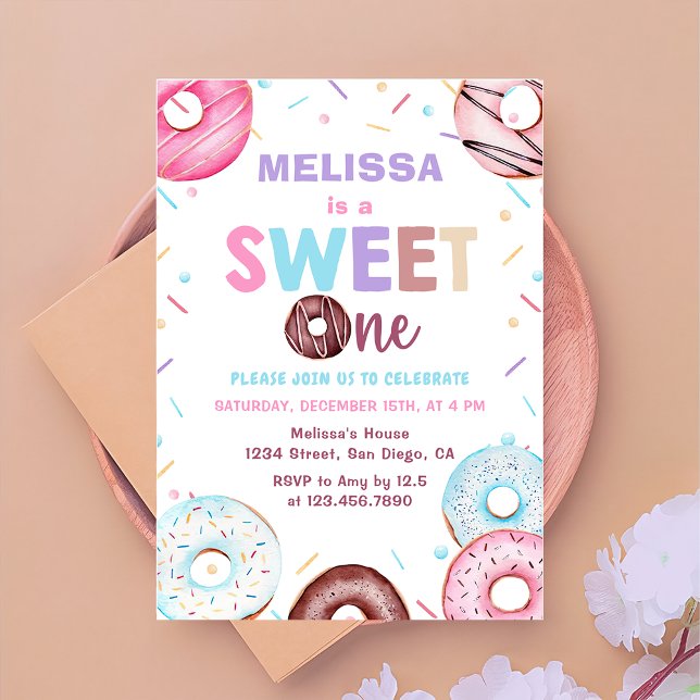 Doughnut Sweet One Birthday Party Doughnut 1st Bir Invitation (Creator Uploaded)