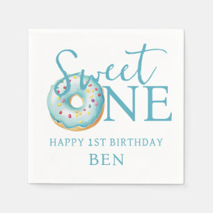 Doughnut Sweet One Blue 1st Birthday Party  Napkin