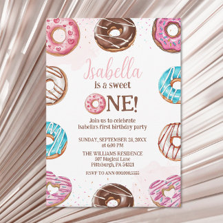 Doughnut Sweet One Girl Sprinkles 1st Birthday Invitation