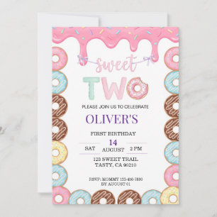 Doughnut Sweet Two 2nd Birthday Party Invitation