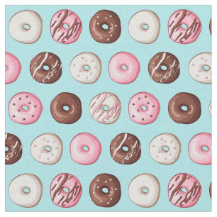 Doughnut Sweets on Blue Fabric Print