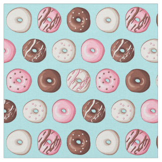 Doughnut Sweets on Blue Fabric Print