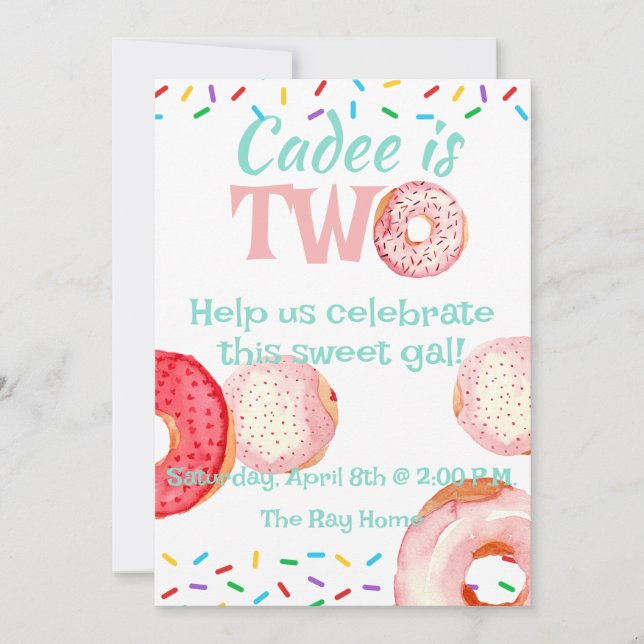 Doughnut theme 2nd birthday invitation (Front)