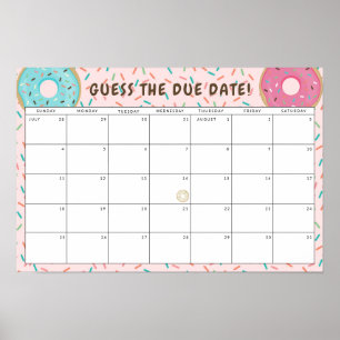 Doughnut Themed Baby Shower Guess the Due Date  Poster