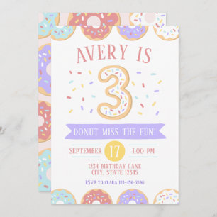 Doughnut Third Birthday Invitation
