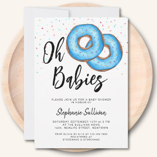 Doughnut Twin Boys Baby Shower Invitation