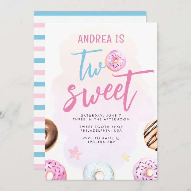 Doughnut Two Sweet 2nd Birthday Invitation (Front/Back)