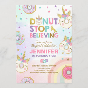 Doughnut Unicorn Birthday Invitation Pink Gold Gir