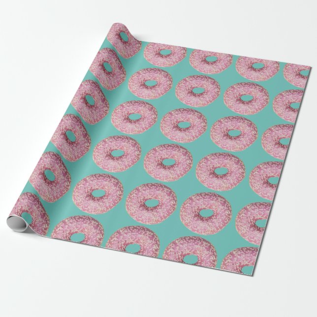 Doughnut Vegan Pattern for Vegetarian Sweet Tooth Wrapping Paper (Unrolled)