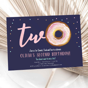 Doughnut Watercolor Two Sweet Girl Second Birthday Invitation