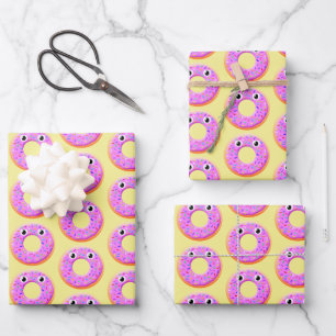 Doughnut With Eyes And Sprinkles Drawing Pattern Wrapping Paper Sheet
