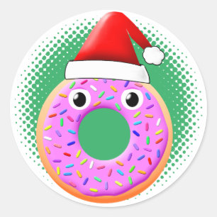 Doughnut With Eyes And Sprinkles Santas Hat Drawin Classic Round Sticker