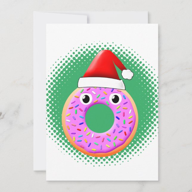 Doughnut With Eyes And Sprinkles Santas Hat Drawin Holiday Card (Front)