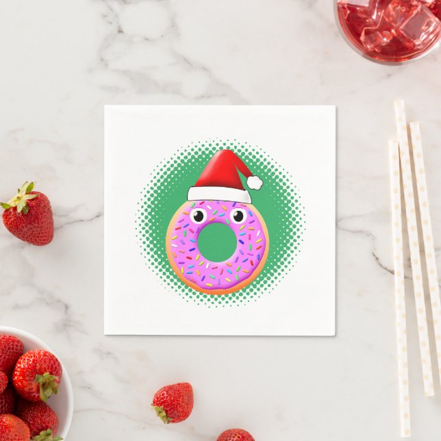 Doughnut With Eyes And Sprinkles Santas Hat Drawin Napkin (Insitu)