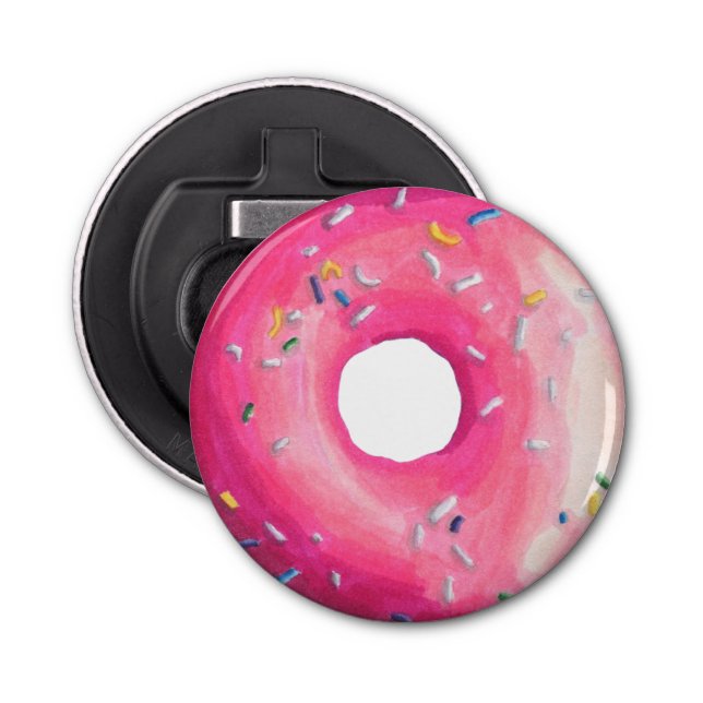 Doughnut With Pink Frosting And Sprinkles Bottle Opener (Front)