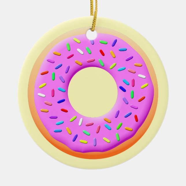 Doughnut With Sprinkles Drawing Ceramic Tree Decoration (Front)