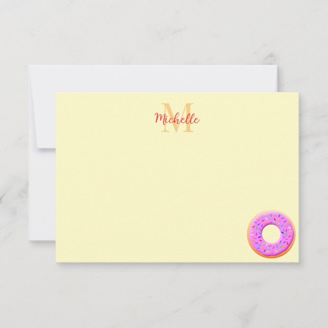 Doughnut With Sprinkles Drawing Monogram  Card (Front)