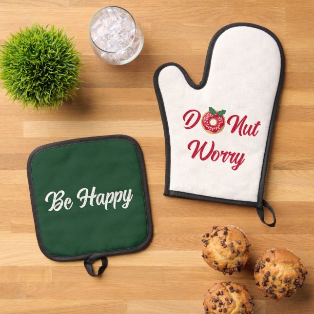 Doughnut Worry Cute Funny Christmas Gift Illustrat Oven Mitt & Pot Holder Set (Top Down)