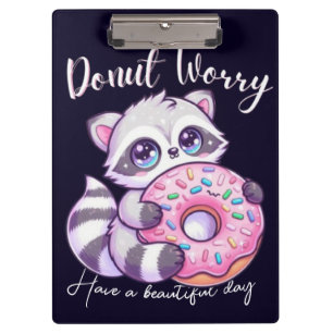 Doughnut Worry Cute Kawaii Racoon Clipboard