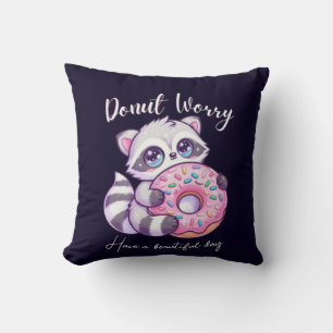 Doughnut Worry Cute Kawaii Racoon Cushion