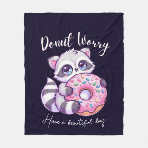 Doughnut Worry Cute Kawaii Racoon Fleece Blanket