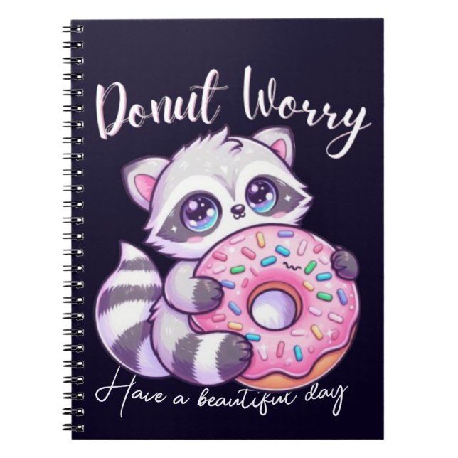 Doughnut Worry Cute Kawaii Racoon  Notebook (Front)